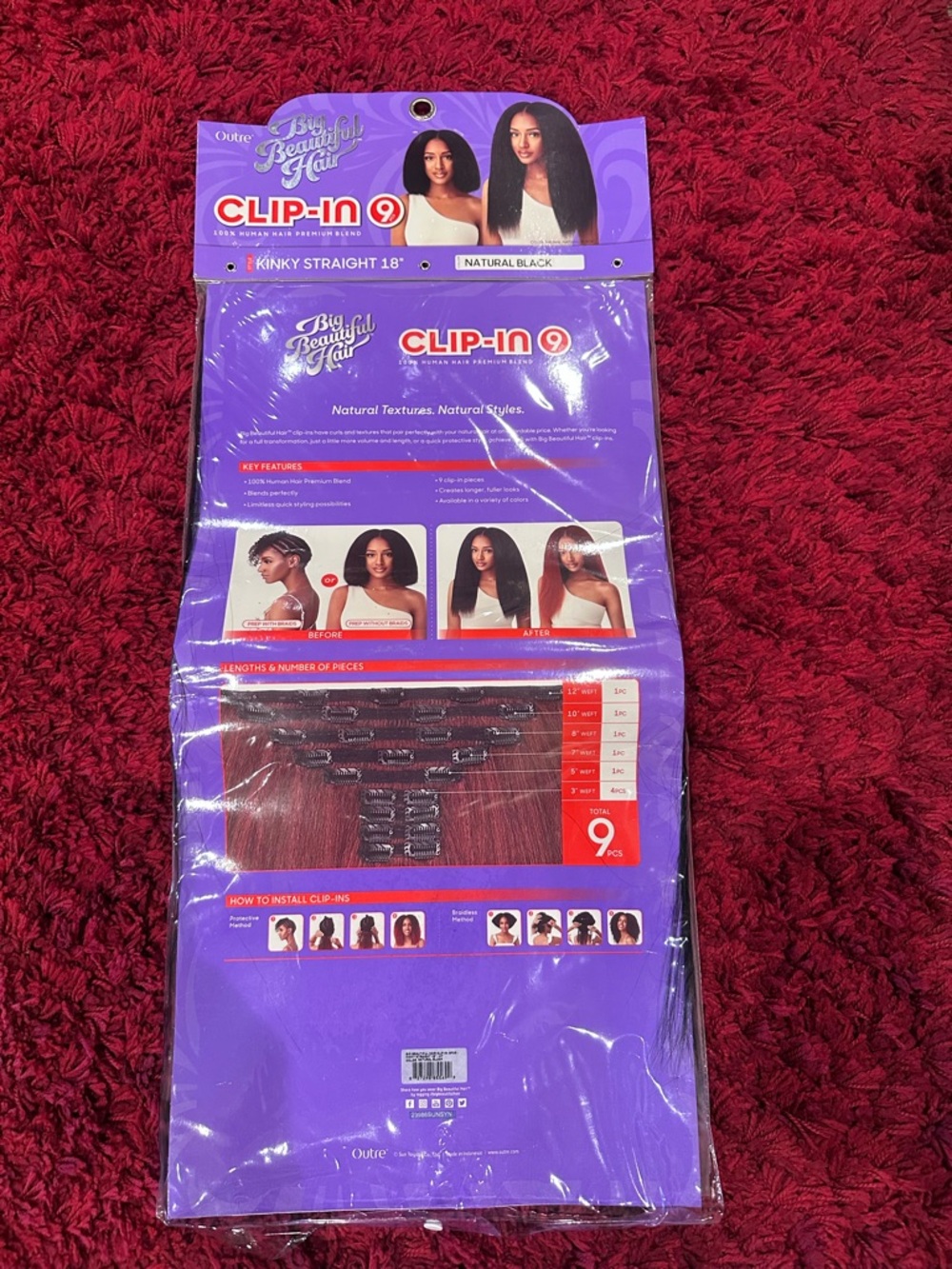 Outre Big Beautiful Hair Clip-In Set - Natural Black Kinky Straight